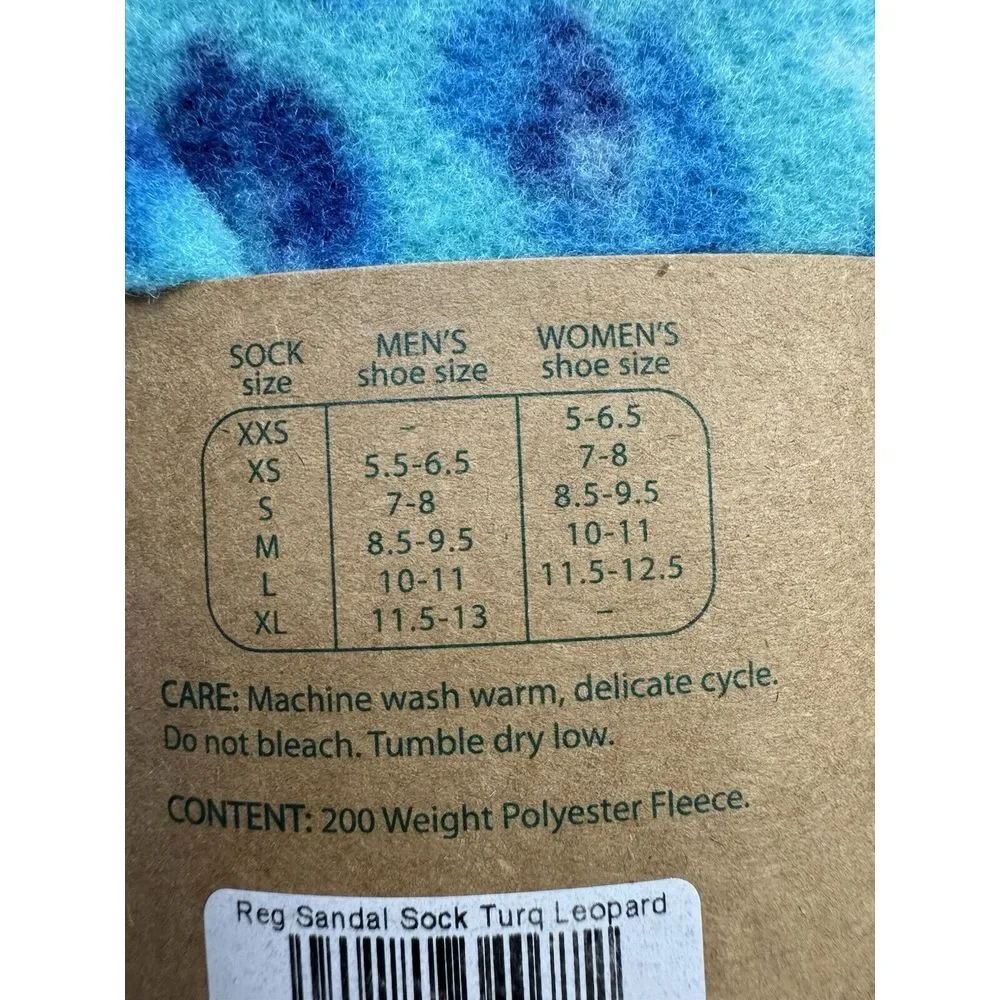 LL Bean Bean's Fleece Socks Turquoise Leopard XS Women 7 - 8 / Men 5.5 -‎ 6.5